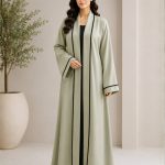 Premium Sage Green Open Front Abaya for Women, Elegant Modest Wear