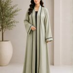 Premium Sage Green Open Front Abaya for Women, Elegant Modest Wear