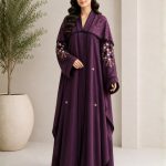 Premium Plum Embroidered Kaftan Style Abaya for Women, Luxury Modest Wear