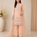 Girls Shefoon Embroidered Kurta Plazo Suit – Peach