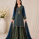 Girls Shefoon Embroidered Shirt with Banarsi Plazo – Navy Blue