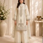 Shafoon Flapper Embroidered Bridal Suit with Dupatta & Matha Patti – Off White