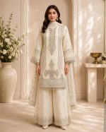 Shafoon Flapper Embroidered Bridal Suit with Dupatta & Matha Patti – Off White