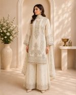 Shafoon Flapper Embroidered Bridal Suit with Dupatta & Matha Patti – Off White - Image 3