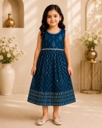 Girls Embroidered Party Wear Frock - Image 3