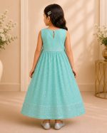Girls Embroidered Party Wear Frock - Image 6