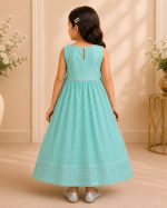 Girls Embroidered Party Wear Frock - Image 6