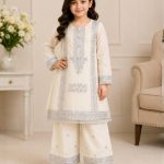 Girls Embroidered Kurta Plazo Suit – Ivory White
