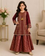 Girls Embroidered Kurta Sharara Suit