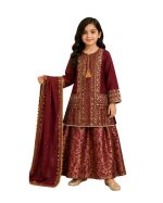 Girls Embroidered Kurta Sharara Suit - Image 3