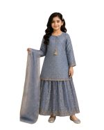 Girls Embroidered Kurta Sharara Suit - Image 6