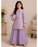 Girls Embroidered Kurta Sharara Suit - Image 7