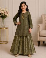 Girls Embroidered Kurta Sharara Suit - Image 4