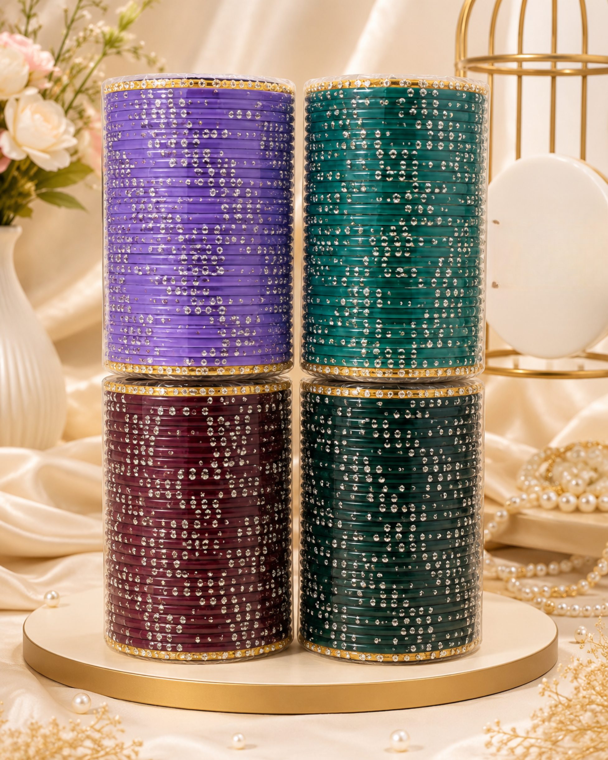 182 Premium Stone Fancy Bangles Set - Image 1