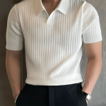 Men's White Ribbed Polo Shirt