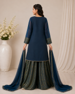 Girls Shefoon Embroidered Shirt with Banarsi Plazo – Navy Blue - Image 2