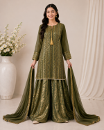 Girls Shefoon Embroidered Shirt with Banarsi Plazo – Navy Blue - Image 5