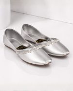 Metallic Silver Traditional Leatherette Khussa