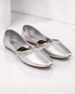 Metallic Silver Traditional Leatherette Khussa