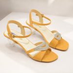 Chic Mustard Yellow Rhinestone Embellished Transparent Block Heel Sandals