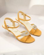 Chic Mustard Yellow Rhinestone Embellished Transparent Block Heel Sandals