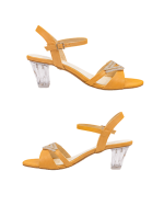 Chic Mustard Yellow Rhinestone Embellished Transparent Block Heel Sandals - Image 3
