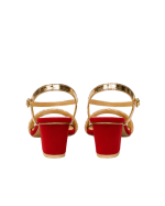 Royal Red & Metallic Gold Pearl-Embellished Block Heel Sandals - Image 4