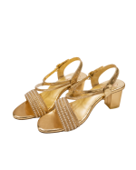 Glamorous All-Gold Pearl & Rhinestone Embellished Block Heel Sandals - Image 2