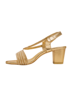 Glamorous All-Gold Pearl & Rhinestone Embellished Block Heel Sandals - Image 3