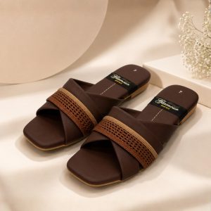 Ultra-Comfort Dark Brown Cross-Strap Slippers with Flexible Jelly Sole