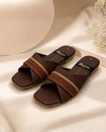 Ultra-Comfort Dark Brown Cross-Strap Slippers with Flexible Jelly Sole