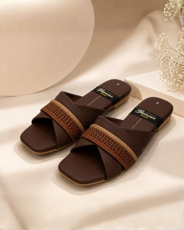 241 Ultra-Comfort Dark Brown Cross-Strap Slippers with Flexible Jelly Sole - Image 1