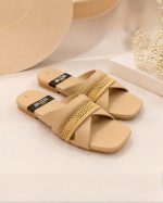 Elegant Nude Beige Cross-Strap Slippers with Flexible Jelly Sole