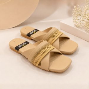 Elegant Nude Beige Cross-Strap Slippers with Flexible Jelly Sole