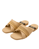 Elegant Nude Beige Cross-Strap Slippers with Flexible Jelly Sole - Image 2