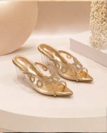 Chic Mustard Yellow Rhinestone Embellished Transparent Block Heel Sandals