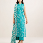 Aqua Blue Printed Lawn 3 Piece Unstitched Suit