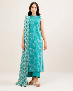 Aqua Blue Printed Lawn 3 Piece Unstitched Suit