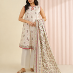 Cream Floral Printed Lawn 3 Piece Unstitched Suit