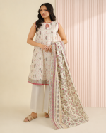 Cream Floral Printed Lawn 3 Piece Unstitched Suit
