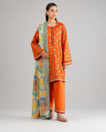 Orange Printed Lawn 3 Piece Unstitched Suit