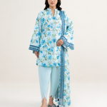 Nishat Unstitched 3 Piece Blue Floral Printed Lawn Suit for Women