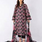 Nishat Unstitched 3 Piece Black & Pink Printed Lawn Suit for Women