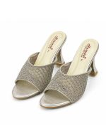 Rhinestone Block Heel Slides – Silver