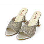 Rhinestone Block Heel Slides – Silver