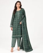 Khadi Unstitched Printed Lawn 3 Piece Suit – Green