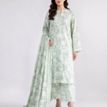 Khadi Unstitched Printed Lawn 3 Piece Suit – Mint Green