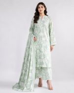 Khadi Unstitched Printed Lawn 3 Piece Suit – Mint Green