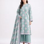 Khadi Unstitched Floral Printed Lawn 3 Piece Suit – Sky Blue