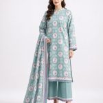 Khadi Unstitched Floral Printed Lawn 3 Piece Suit – Sky Blue